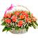 basket of coral roses with babys breath. Faroe Islands